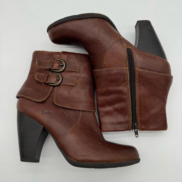 Born b.o.c. Traipse Brown Leather Ankle Double Buckle Comfort Booties 8 - Picture 6 of 8